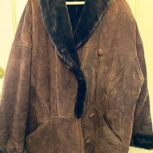 Greg Bell Brown Suede Leather jacket coat faux fur lined women’s size Large